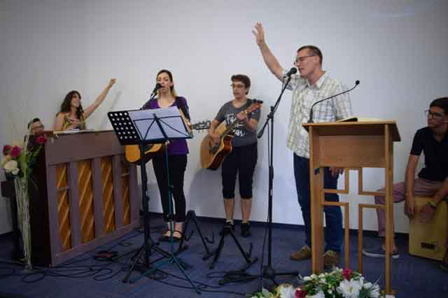 Worship service at Darko's church