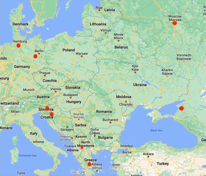 Locations of 6 Global Partners and 4 Fellowship Missionaries